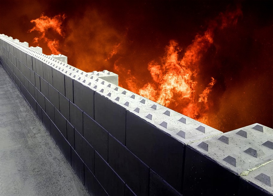 Fire walls made of concrete blocks to prevent a fire from spreading